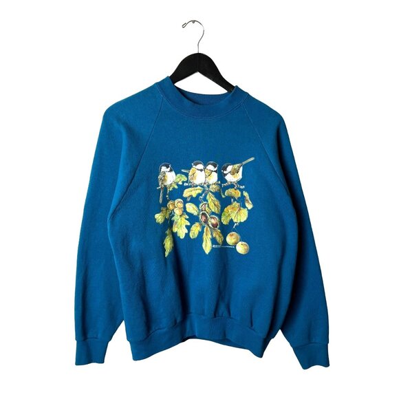 Vintage 90s Bird Graphic Sweatshirt XL Fruit of the Loom Blue Pullover Womens - Picture 1 of 14